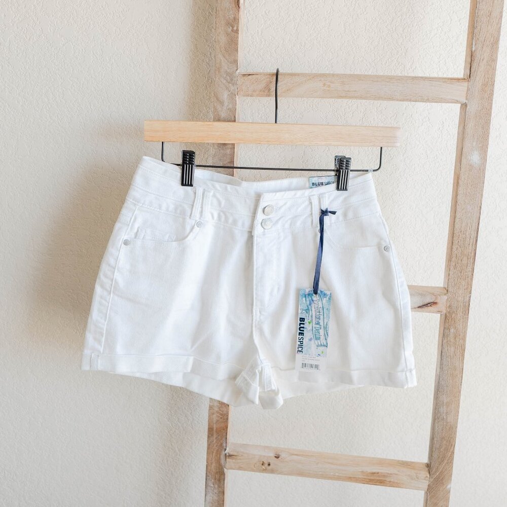 NWT Blue Spice White Super High Waist Shorts Size 7 Denim Cuffed Summer Staples